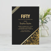 Modern Black and Gold 50th Birthday Party Kaart (Staand voorkant)