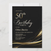 Modern Black and Gold 50th Birthday Party Kaart (Voorkant)