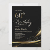Modern Black and Gold 60th Birthday Party Kaart (Voorkant)