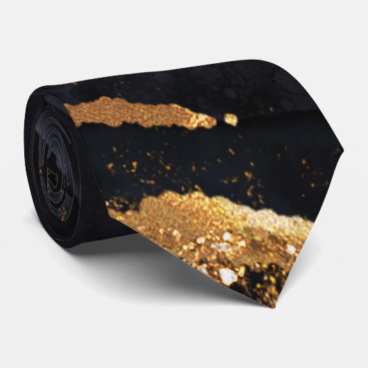 Modern Black and Gold Agate Mannen Stropdas (Opgerold)