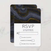 Modern Black and Gold Agate Stone Abstract Wedding RSVP Kaartje (Voorkant / Achterkant)