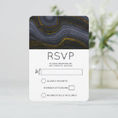 Modern Black and Gold Agate Stone Abstract Wedding RSVP Kaartje (Staand voorkant)