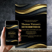 Modern Black and Gold Any Age Birthday Party Kaart