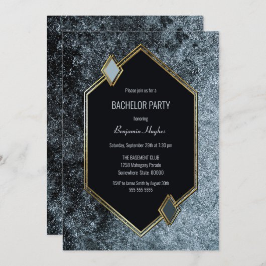 Modern Black and Gold Bachelor Party Kaart (Voorkant / Achterkant)