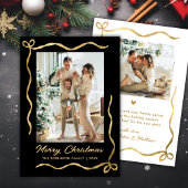 Modern Black and Gold Bow 2 Photo Merry Christmas Feestdagenkaart