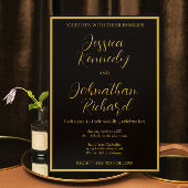 Modern Black and Gold Calligraphy Photo Wedding  Kaart