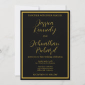Modern Black and Gold Calligraphy Photo Wedding  Kaart (Voorkant)