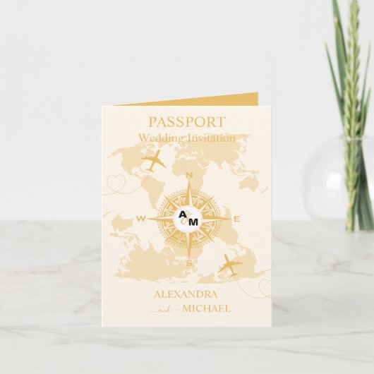 Modern Black and Gold Destination Passport Wedding (Voorkant)