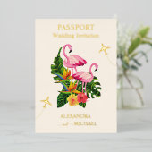 Modern Black and Gold Destination Passport Wedding Folie Uitnodiging (Staand Voorkant)
