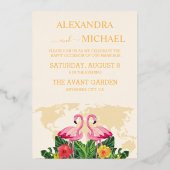 Modern Black and Gold Destination Passport Wedding Folie Uitnodiging (Achterkant)