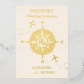 Modern Black and Gold Destination Passport Wedding Folie Uitnodiging (Voorkant)