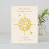 Modern Black and Gold Destination Passport Wedding Folie Uitnodiging (Staand Voorkant)