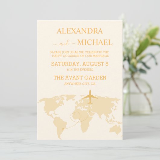 Modern Black and Gold Destination Passport Wedding Kaart (Staand voorkant)