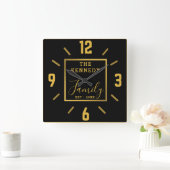 Modern Black And Gold Family Name Personalized Vierkante Klok (Huis)
