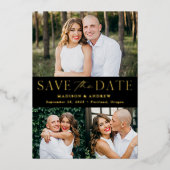Modern Black and Gold Foil 3 Foto Save the Date Folie Uitnodiging (Voorkant)