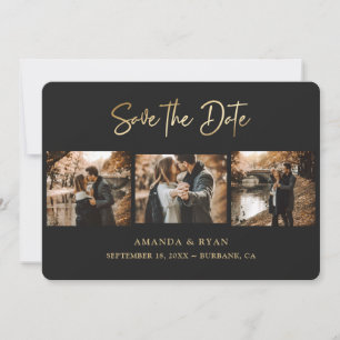 Modern Black and Gold Foil Wedding 3 Foto Save The Date
