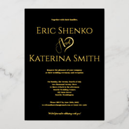 Modern Black and Gold Foil Wedding Invitation Folie Uitnodiging
