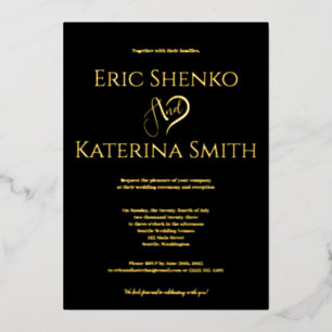 Modern Black and Gold Foil Wedding Invitation Folie Uitnodiging
