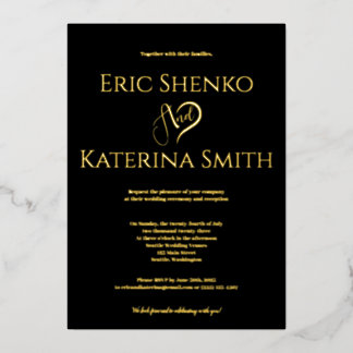Modern Black and Gold Foil Wedding Invitation Folie Uitnodiging