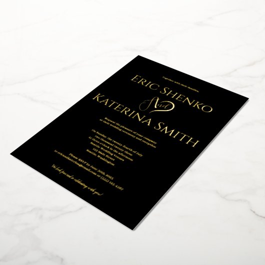 Modern Black and Gold Foil Wedding Invitation Folie Uitnodiging (Gedraaid)