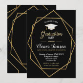 Modern Black and Gold Geometric Graduparty Kaart (Voorkant / Achterkant)