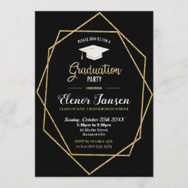 Modern Black and Gold Geometric Graduparty Kaart