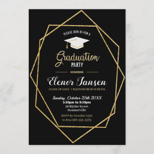 Modern Black and Gold Geometric Graduparty Kaart