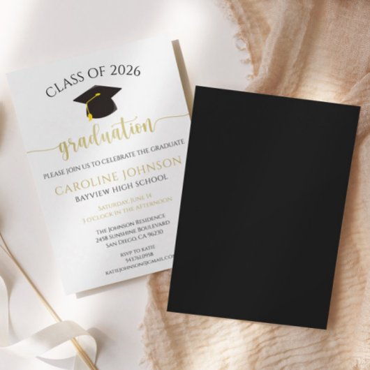 Modern Black and Gold Graduation Party Kaart