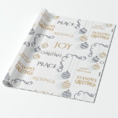 Modern Black and Gold Holiday Messages Cadeaupapier (Uitgerold)