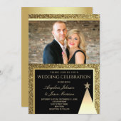 Modern Black and Gold kerstbruiloft Kaart (Voorkant / Achterkant)