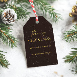 Modern Black and Gold Merry Christmas Family Name Cadeaulabel