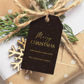 Modern Black and Gold Merry Christmas Family Name Cadeaulabel