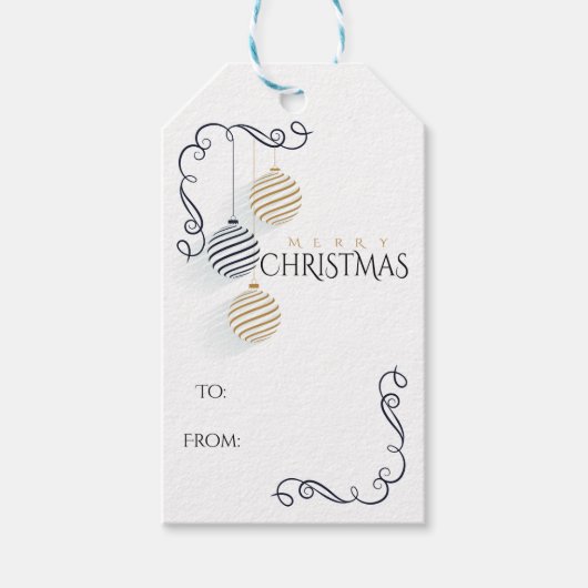 Modern Black and Gold Minimal Holiday Baubles Cadeaulabel (Voorkant)