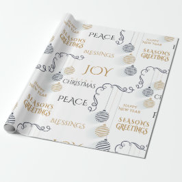 Modern Black and Gold Minimal Holiday Baubles Cadeaupapier