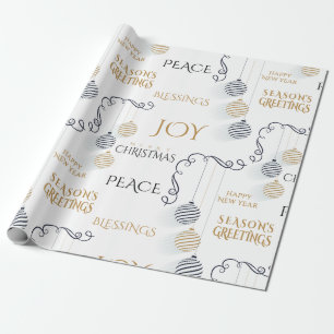 Modern Black and Gold Minimal Holiday Baubles Cadeaupapier