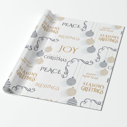 Modern Black and Gold Minimal Holiday Baubles Cadeaupapier (Uitgerold)