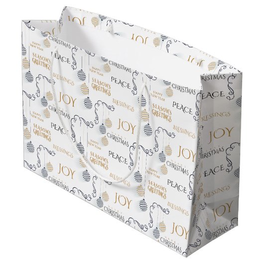 Modern Black and Gold Minimal Holiday Baubles Groot Cadeauzakje (Achterkant Gekanteld)