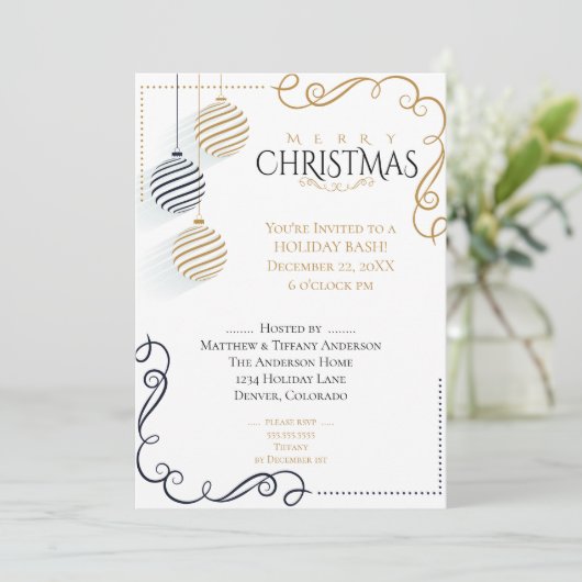 Modern Black and Gold Minimal Holiday Baubles Kaart (Staand voorkant)