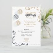 Modern Black and Gold Minimal Holiday Baubles Kaart (Staand voorkant)