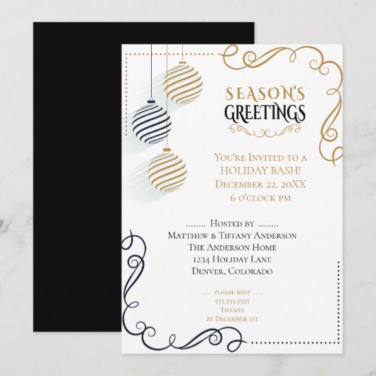 Modern Black and Gold Minimal Holiday Baubles Kaart (Voorkant / Achterkant)