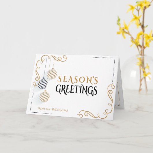 Modern Black and Gold Minimal Holiday Baubles Kaart (Gele Bloem)