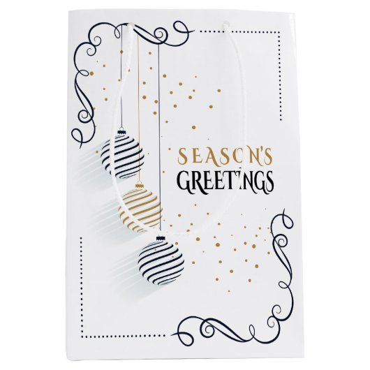 Modern Black and Gold Minimal Holiday Baubles Medium Cadeauzakje (Voorkant)