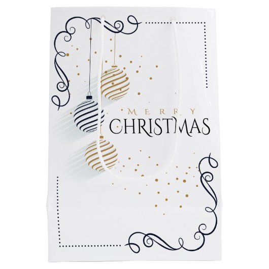 Modern Black and Gold Minimal Holiday Baubles Medium Cadeauzakje (Achterkant)