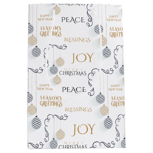 Modern Black and Gold Minimal Holiday Baubles Medium Cadeauzakje (Voorkant)