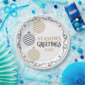 Modern Black and Gold Minimal Holiday Baubles Papieren Bordje (Feest)