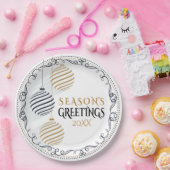 Modern Black and Gold Minimal Holiday Baubles Papieren Bordje (Feest)