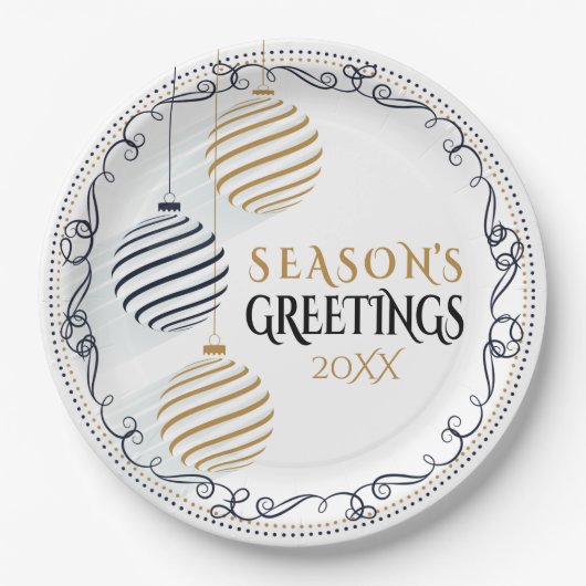 Modern Black and Gold Minimal Holiday Baubles Papieren Bordje (Voorkant)