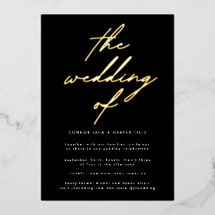 Modern Black and Gold Modern Wedding REAL GOLD Folie Uitnodiging