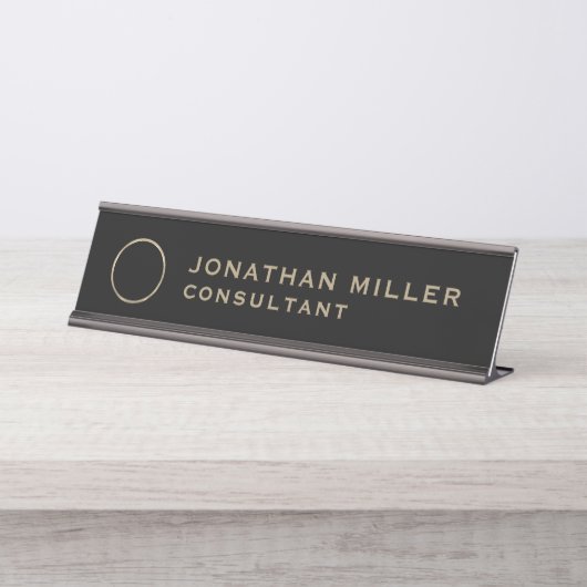 Modern Black and Gold Monogram Desk Name Bord Bureau Naambordje (Voorkant)