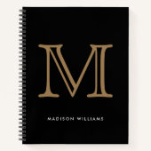 Modern Black and Gold Monogram Initiaal Notitieboek (Voorkant)